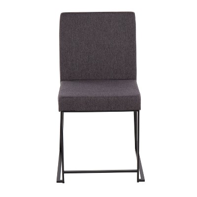 Set of 2 Charcoal Fabric and Black Steel High Back Dining Chairs