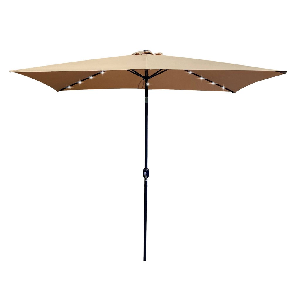 Photos - Parasol Wellfor 6.5'x10' Rectangular Outdoor Market Umbrella with 26 Solar LED Lights Taupe: Crank Lift, Push-Button Tilt