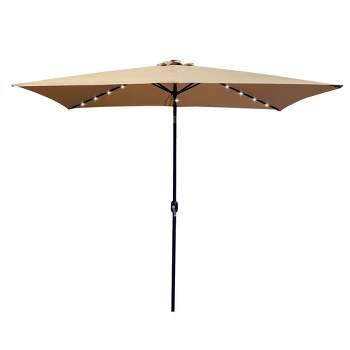 Wellfor 6.5'x10' Rectangular Outdoor Market Umbrella with 26 Solar LED Lights Taupe