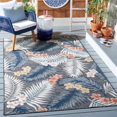Luxe Cabana Black/Rust Floral 7' Square Synthetic Area Rug