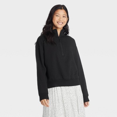 Women's Fleece Quarter Zip Sweatshirt - A New Day™ Black XS