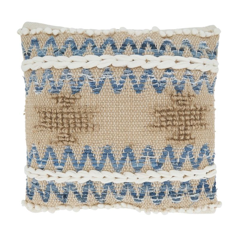 Saro Lifestyle Multi Texture Chindi  Decorative Pillow Cover, Natural, 18", 1 of 3