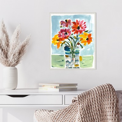 Colorful Floral Canvas Print with Beaded White Frame, 16 x 20