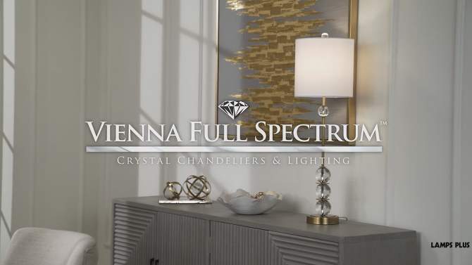 Vienna Full Spectrum Halston Art Deco Buffet Table Lamp 32 1/2" Tall Crystal Ball Brass Metal Off White Fabric Drum Shade for Bedroom Living Room Kids, 2 of 11, play video