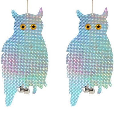 Reflective Multicolor Hanging Owl Decoys with Bells, 16-inch, Pack of 2