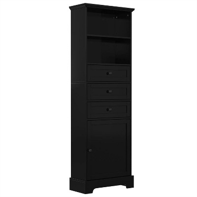 67.3 in. White Tall Storage Cabinet with 3 Drawers and Adjustable Shelves for Bathroom, Study, Office and Interior, MDF Board with Painted Finish