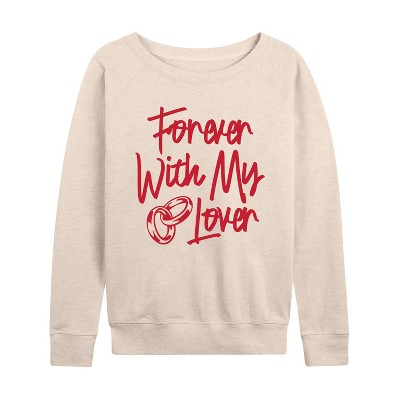 Women's - Instant Message - Forever With My Lover Lightweight French Terry Wide Neck Long Sleeve Graphic Shirt