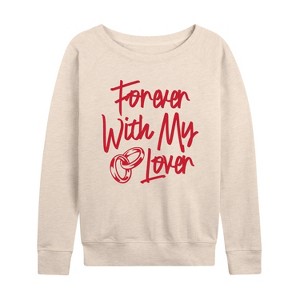 Women's - Instant Message - Forever With My Lover Lightweight French Terry Wide Neck Long Sleeve Graphic Shirt - 1 of 4