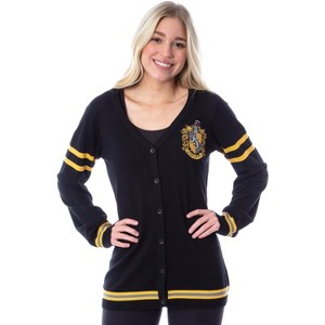 Harry Potter Womens Hufflepuff House Open Front Cardigan Juniors Knit Sweater - 1 of 3