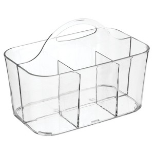 mDesign Plastic Shower Caddy Storage Organizer Basket with Handle, Clear - 1 of 4