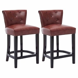 BABYYER Leather Bar Stools, 26" Wooden Barstools Set of 2, 360°  Swivel Counter Height Chairs with Nail-Head Trim for Kitchen Island - 1 of 4