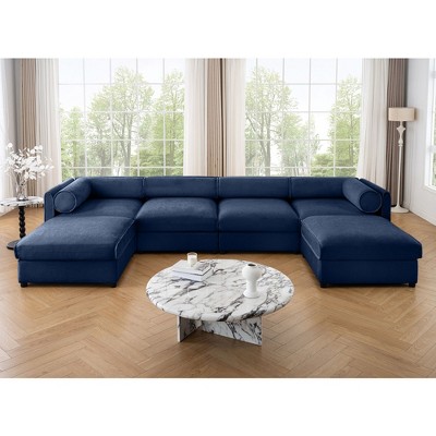 CAVINAS Modern Sectional Sofa with 4 Seats and 2 Ottomans,Convertible Modular Couch with Under-Sofa Storage,Couch for Living Room,2x Corner,Blue