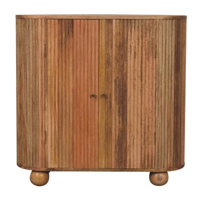 HomeRoots 35" Brown Solid Wood Ribbed Texture Oval Accent Cabinet With Two Doors