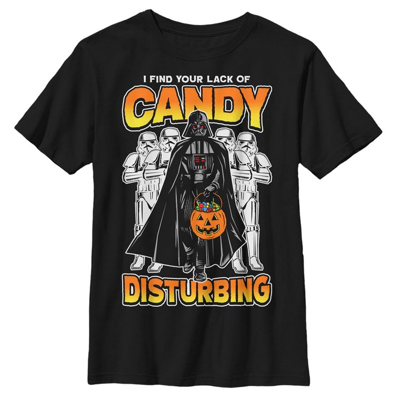 Boy's Star Wars Halloween Darth Vader and Stormtroopers I Find Your Lack of Candy Disturbing T-Shirt, 1 of 6