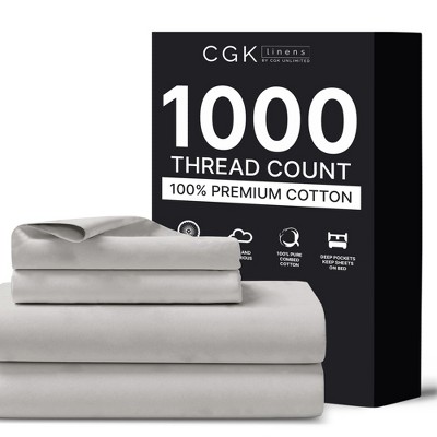 Luxury 1000 Thread Count 4 Piece Sheet Set - Soft & Premium 100% Cotton Sateen - CGK Linens