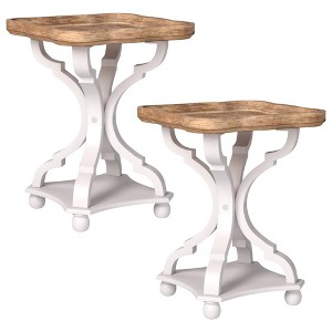 COZAYH Square Rustic Wooden Accent Tray Top Nightstand Side Table, Set of 2 - 1 of 4