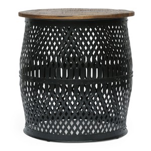 Christopher Knight Home Niver Mango Wood and Iron Side Table, Natural/Black - 1 of 4