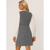 INSPIRE CHIC Women's V Neck Button Front Pockets Vintage Sleeveless Plaid Tweed Pinafore Dress - 4 of 4