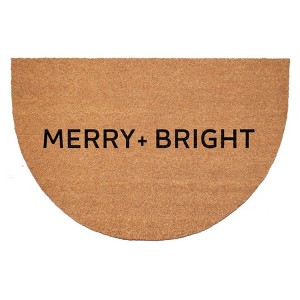 HomeRoots 24" X 36" Brown And Black Christmas Merry and Bright Semi Circle Outdoor Coir Door Mat - 1 of 4