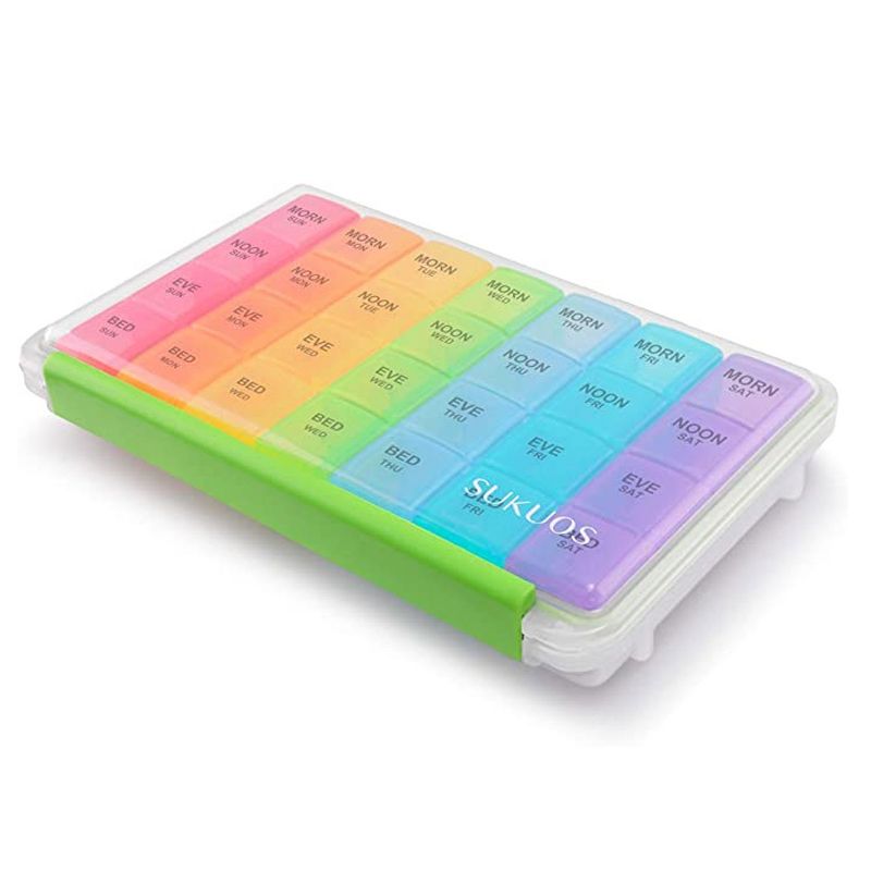 Sukuos 7-Day Pill Organizer, Large Moisture-Resistant Cases - Rainbow Colors, 1 of 6