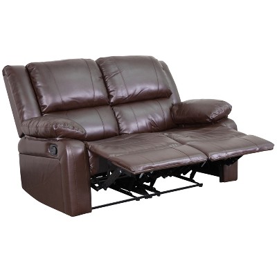 Harmony Series 56'' Brown Faux Leather Pillow-Top Loveseat Recliner