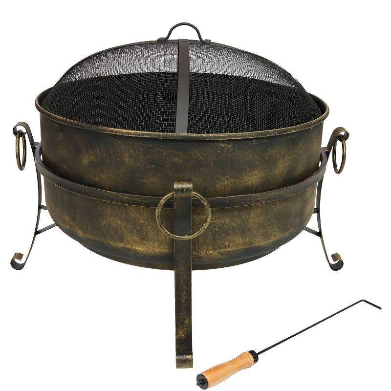 Sunnydaze Outdoor Camping or Backyard Round Cauldron Fire Pit with Spark Screen, Log Poker, and Metal Wood Grate, 6 of 11