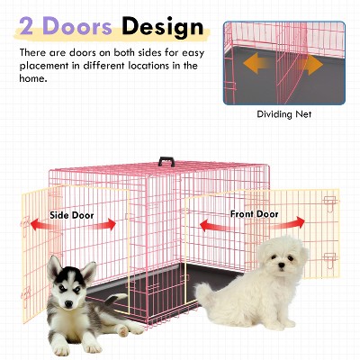 Large Pink Metal Dog Crate with Double Doors