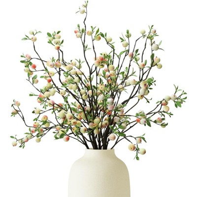 BRINJOY 8-Pack 28-Inch Artificial Pink Berry Stems | Faux Berry Vase Set for Indoor Table Decor