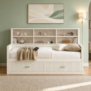Luxystar Modern Wood Daybed with 6 Storage Shelves, 2 Drawers and ...