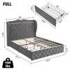 Full Queen Bed Frame with 4 Storage Drawers, Upholstered Platform Bed with Storage Headboard and Charging Station, Velvet Tufted & Wingback, Grey - 2 of 4
