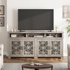 Homhougo Farmhouse TV Stand for 81 Inch, Mid Century Modern Entertainment Center with LED Lights and Storage Gray - 2 of 4