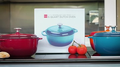 Best Choice Products 6 Quart Cast-iron Dutch Oven, Heavy-duty Kitchenware  W/ Enamel, Side Handles - Blue : Target