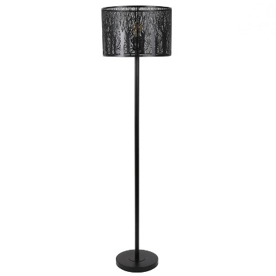 58.5" Edgar Floor Lamp with Patterned Shade Black - Decor Therapy