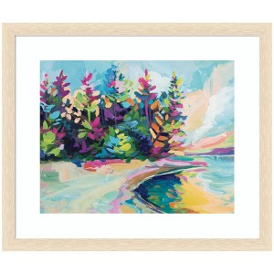 Kate and Laurel Framed Art Saturday In Door County by Rachel Christopoulous, 26x22, Woodgrain Stripe Blonde - 1 of 4