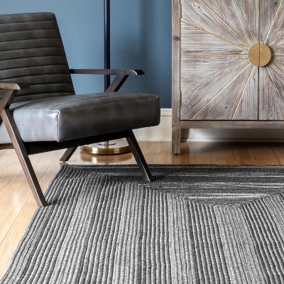 Charcoal Geometric Braided Synthetic Area Rug, 52" x 24"
