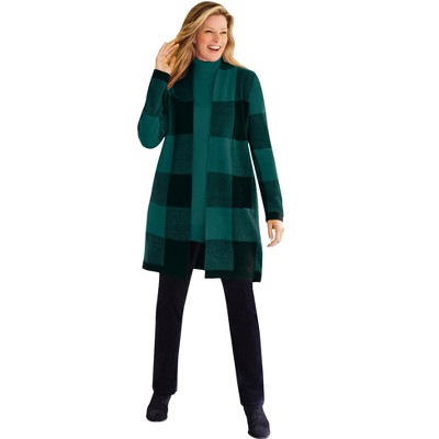 Woman Within Women's Plus Size Jacquard Open Front Duster Sweater