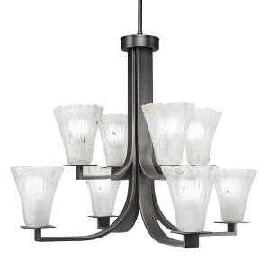 Toltec Lighting Apollo 8 - Light Chandelier in  Graphite with 5.5" Fluted Frosted Crystal Shade - 1 of 1