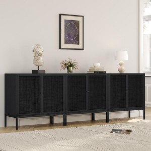 Brafab 94“ Buffet Sideboard Cabinets, 6-Door Rattan Storage Cabinet Accent Entryway Chest Console Table Liquor Wood Cupboard - 1 of 4