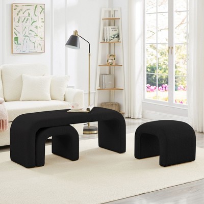 NicBex Set of 3 U-Shaped Pouf Ottoman Benches, Modular Seating for Entryway, Bedroom End of Bed, Teddy Fabric Footrest Stool