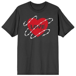 TITLE: V Day Love Heart Barbwire Crew Neck Short Sleeve Charcoal Men's T-shirt - 1 of 3