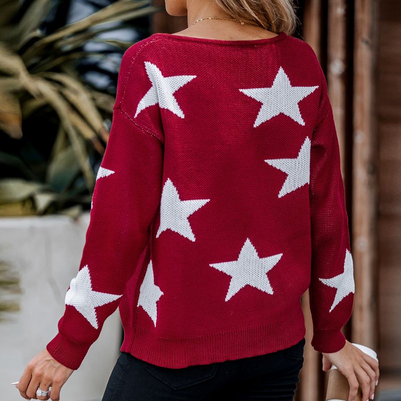 Women's Star Pattern V-Neck Drop Sleeve Sweater - Cupshe, 5 of 8
