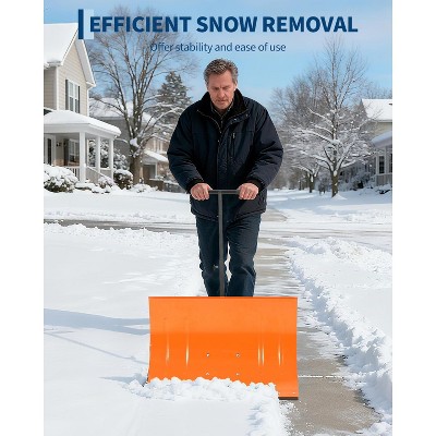 Snow Shovel with Wheels, Single Rod Steel Snow Pusher with 5-Position Angled Blade, Ergonomic & Back-Saving Design, Perfect for Driveway