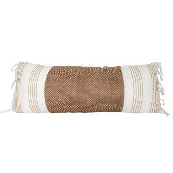 14X36 Inch Hand Woven Pillow Brown Cotton With Polyester Fill - Foreside Home & Garden