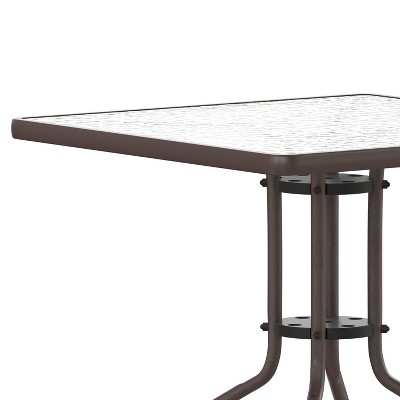 31.5" Clear Tempered Glass Square Outdoor Dining Table with Steel Base