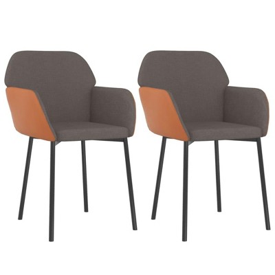 vidaXL Dining Chairs, 2 Pcs, Dark Gray Fabric and Faux Leather