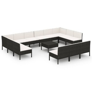 vidaXL Patio Lounge Set Outdoor Sectional Sofa Set with Table, Poly Rattan, Black - 1 of 4