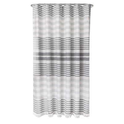 Zenna Home Grey Striped Polyester Shower Curtain with Fringe