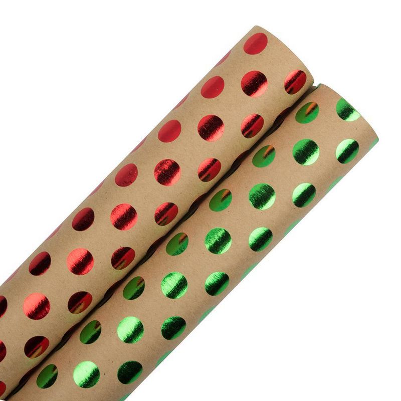 JAM Paper &#38; Envelope 2ct Foil Dotted Gift Wrap Rolls Green/Red, 1 of 6