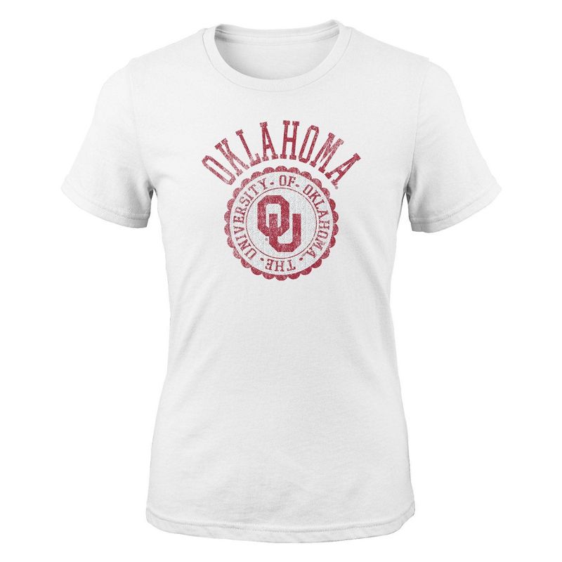 NCAA Oklahoma Sooners Girls&#39; White Crew Neck T-Shirt, 1 of 2