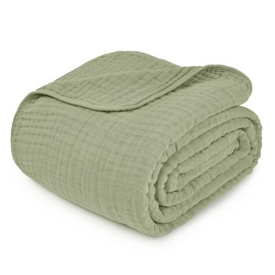 Sage Twin-Sized Ultra-Soft Muslin Cotton Cooling Throw